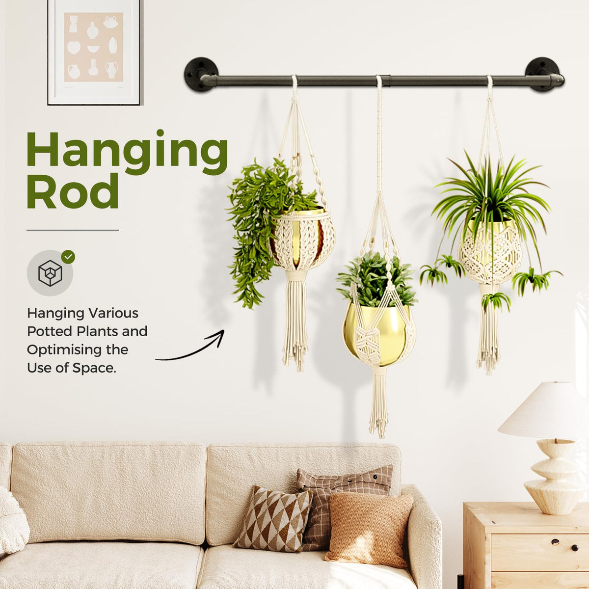 Bamworld metal hanging rod with secure joints for durable setup.