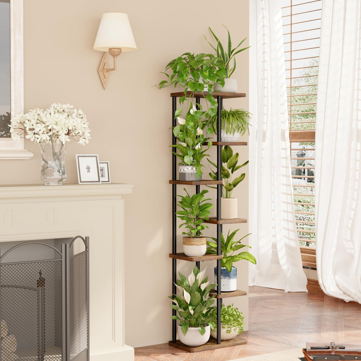 Bamworld metal plant rack with sturdy frame for reliable indoor display.
