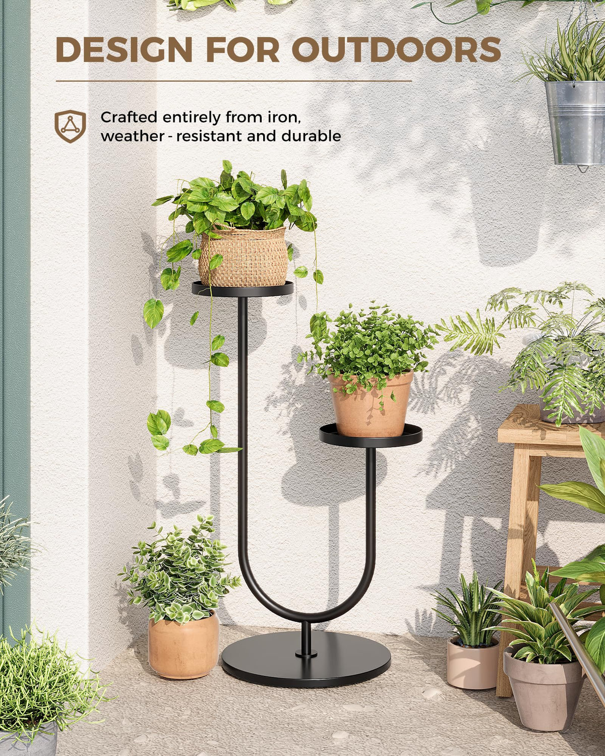 Bamworld metal plant shelf in black completes indoor greenery display