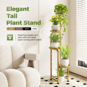 Bamworld metal plant shelf outdoors, ideal for patio gardening and sunlit corners.