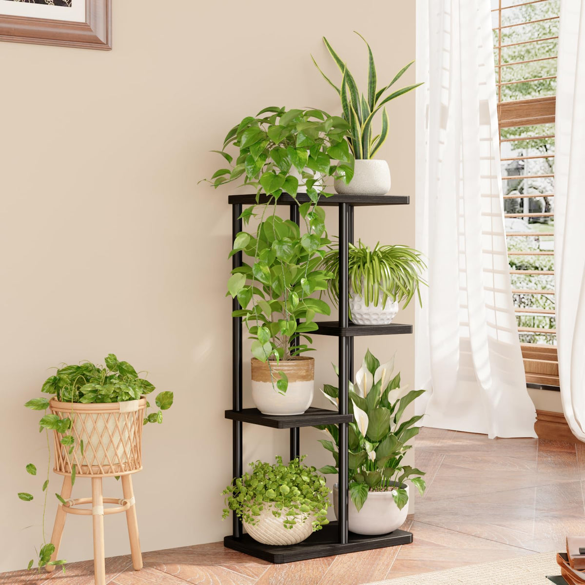 Bamworld metal plant shelf offers sturdy, modern support for indoors