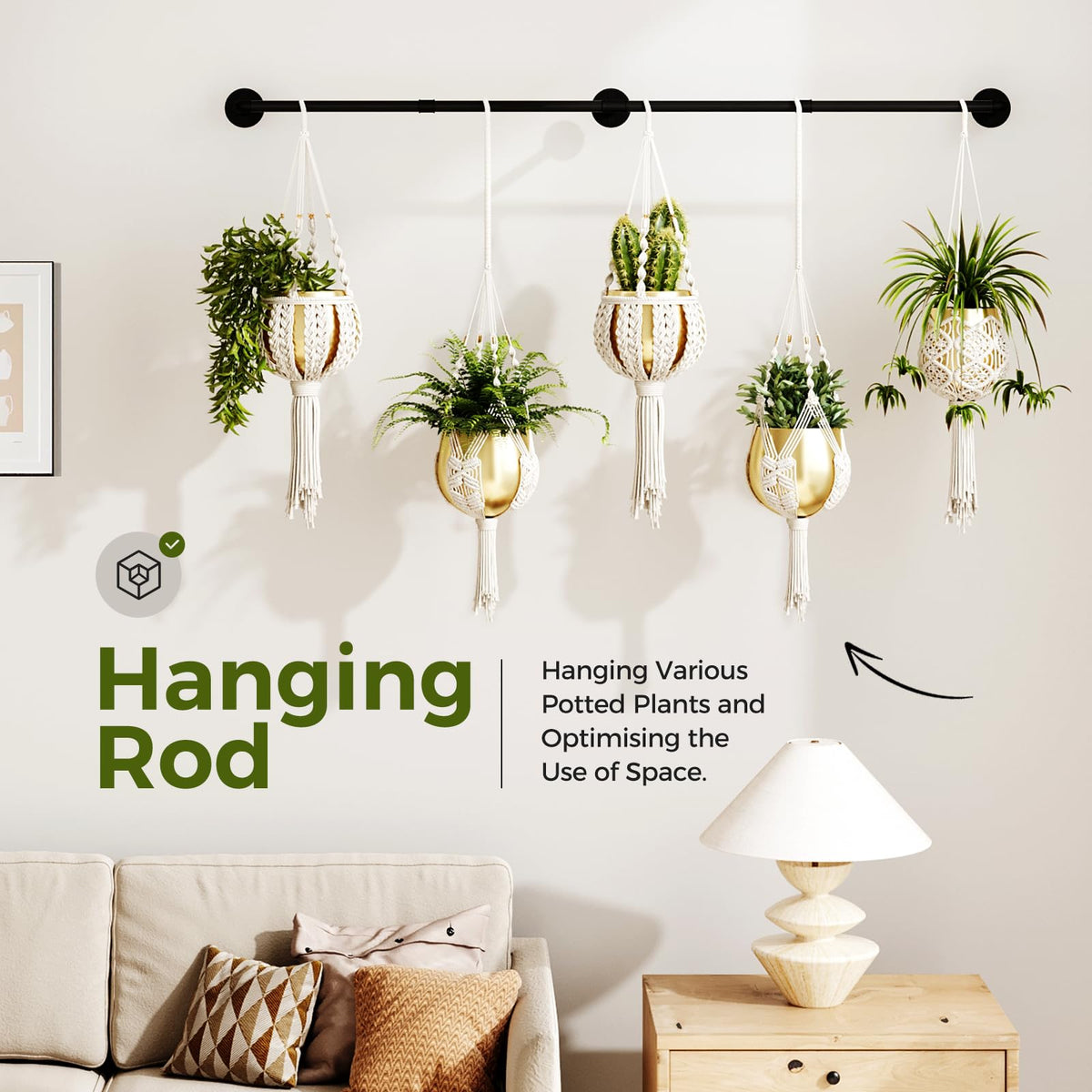 Bamworld metal rod hanger with secure joints for durable indoor or outdoor arrangements.