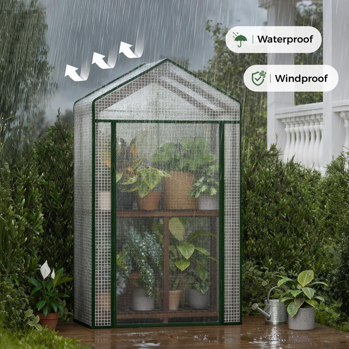 Bamworld Mini Greenhouse invites easy watering and plant care inside.