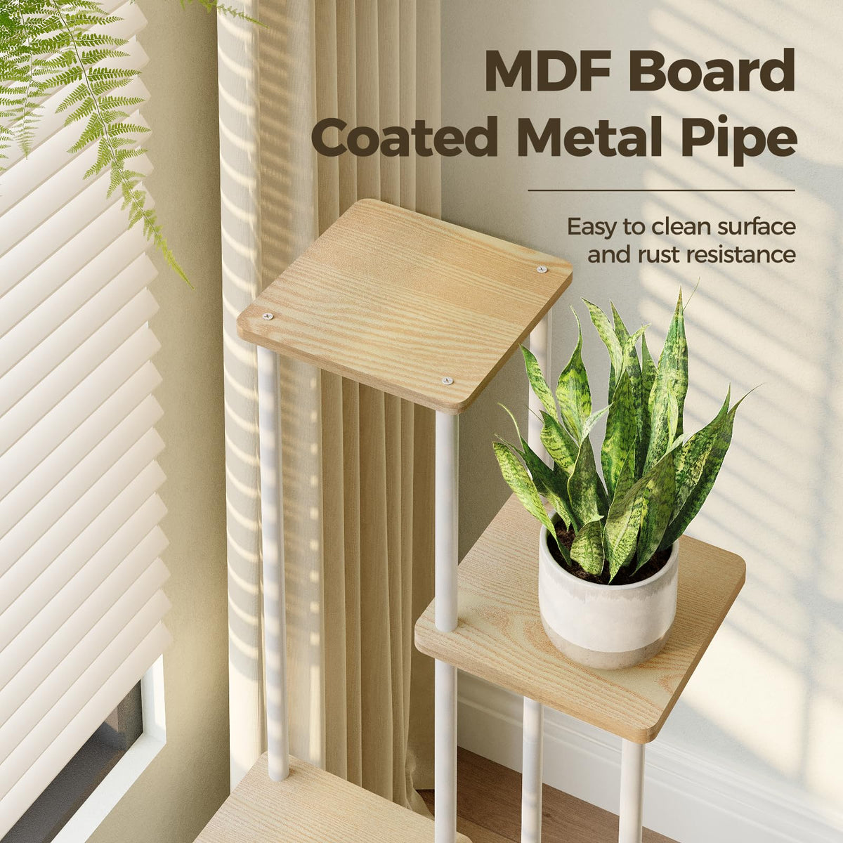 Bamworld white plant table brightens living rooms while organizing décor.
