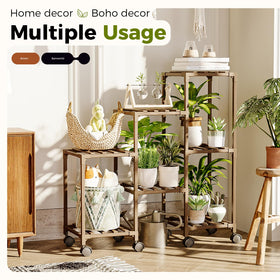 Bamworld movable plant shelf placed in a living room for easy rearrangement.