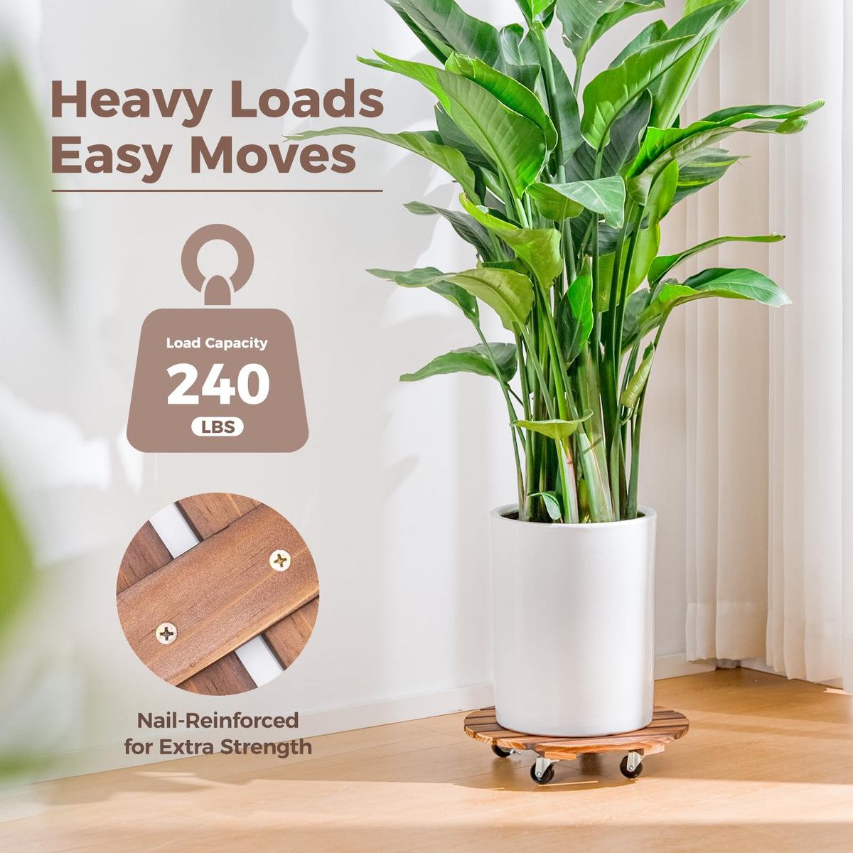 Bamworld 12-inch diameter planter caddy provides stable support for medium pots