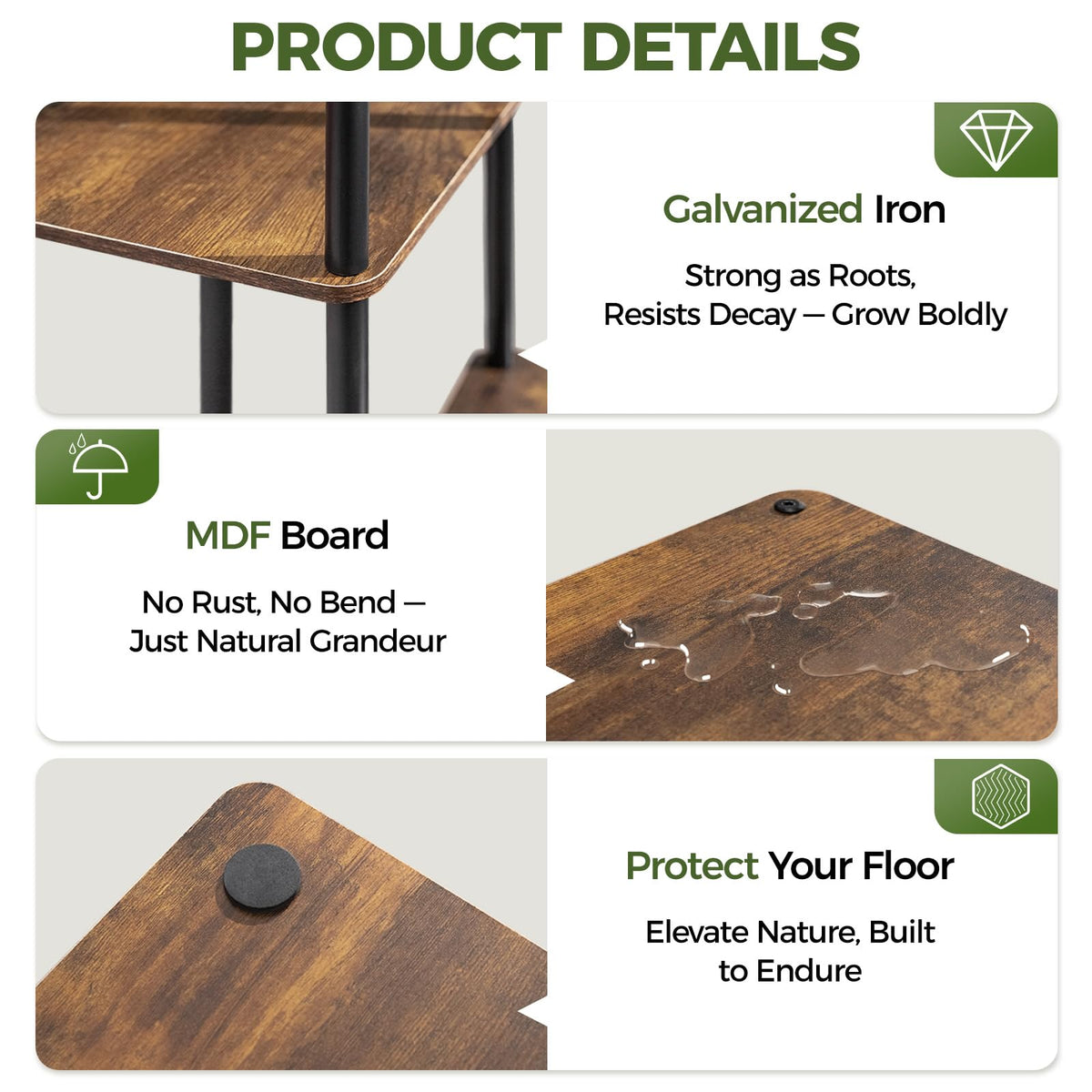 Bamworld plant stand dimensions 39x23x78 cm fit compact spaces.