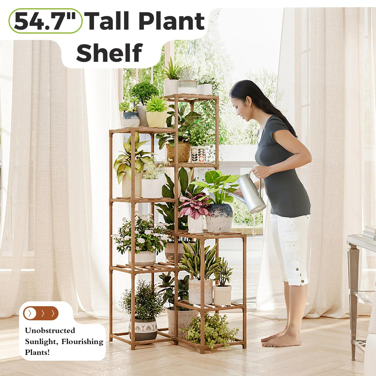 Bamworld plant stand with eucalyptus carbonized wood offers durable outdoor resilience.