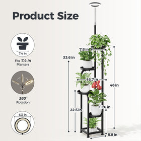 Bamworld four-tier stand side view with integrated grow light in use