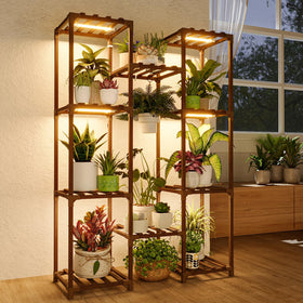 Bamworld plant stand with Grow Light, front view showing integrated light panel for seedlings.
