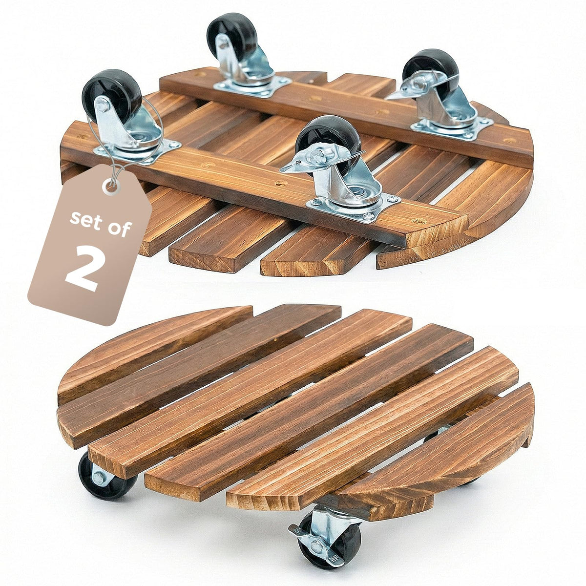 Bamworld plant stand with outdoor rolling wheels enables easy repositioning for care