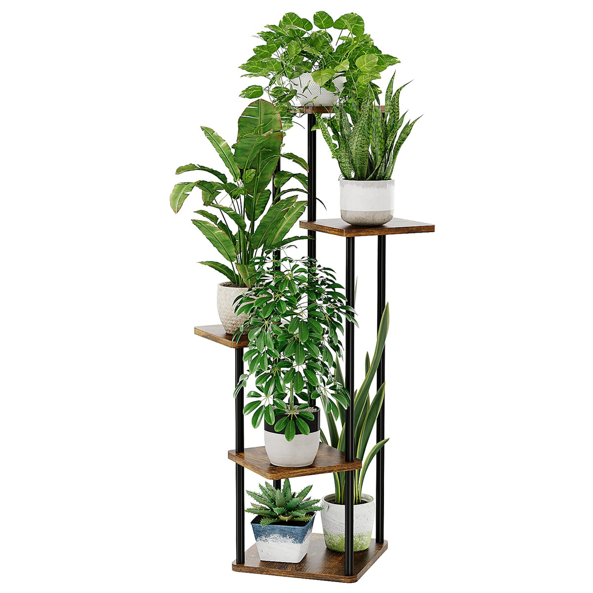 Bamworld tall plant stand corner shelf with multiple plants offering space-saving decor