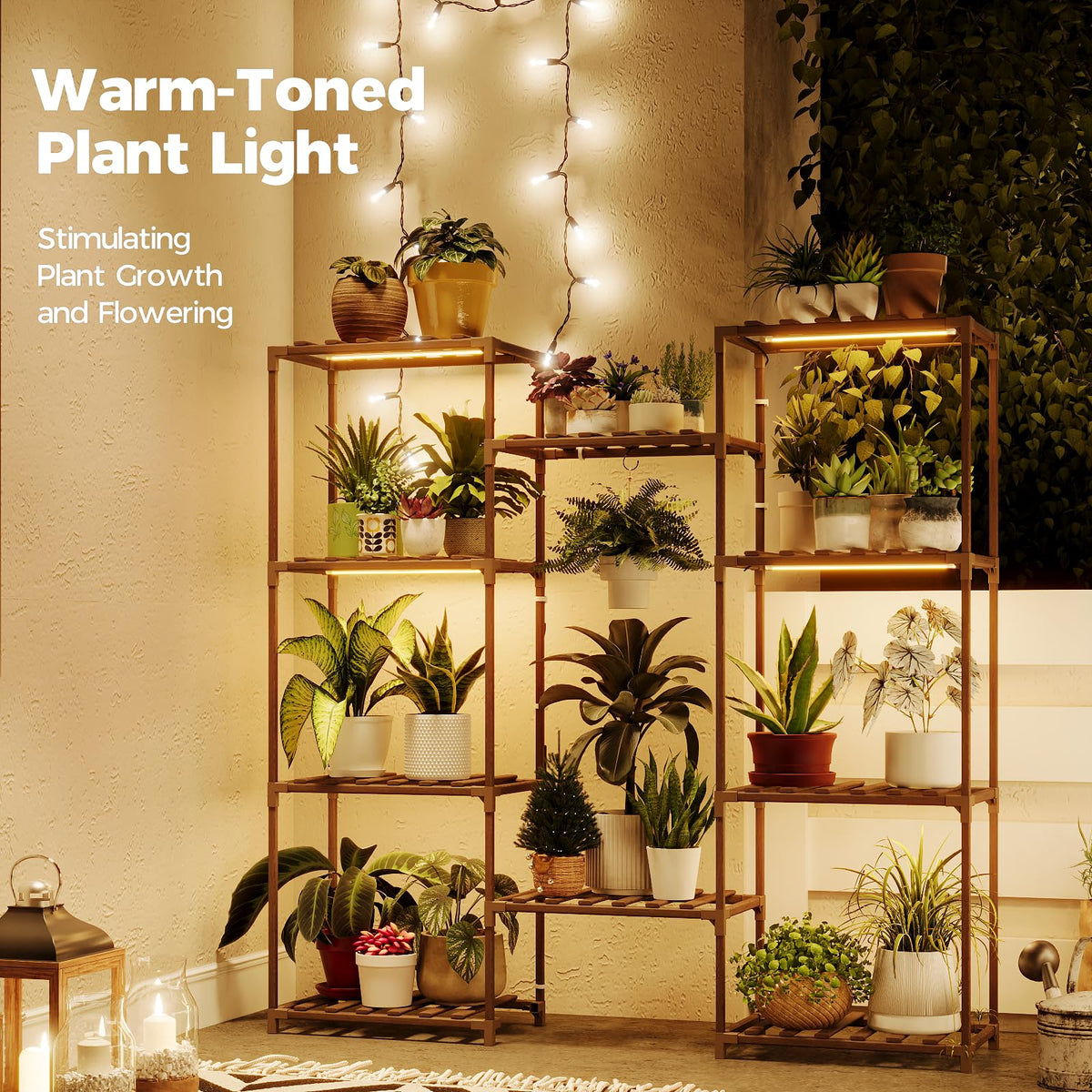 Bamworld ten-tier shelf holds multiple pots for organized indoor gardening