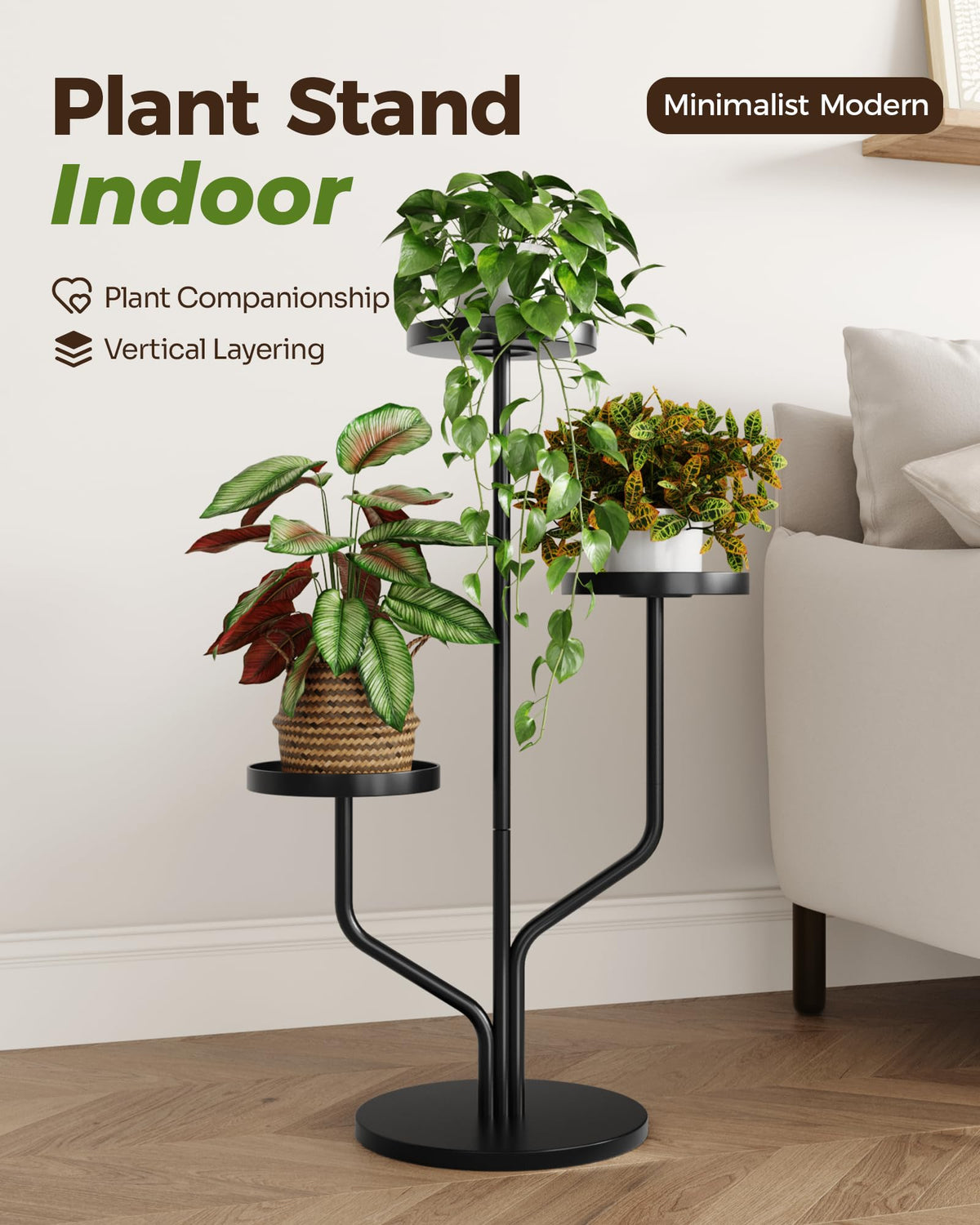 Bamworld iron plant stand weld detail in black showing durable construction.