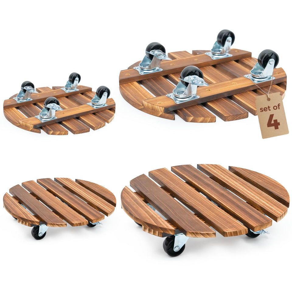 Bamworld plant stand with wheels, 12in base for versatile planter sizes.