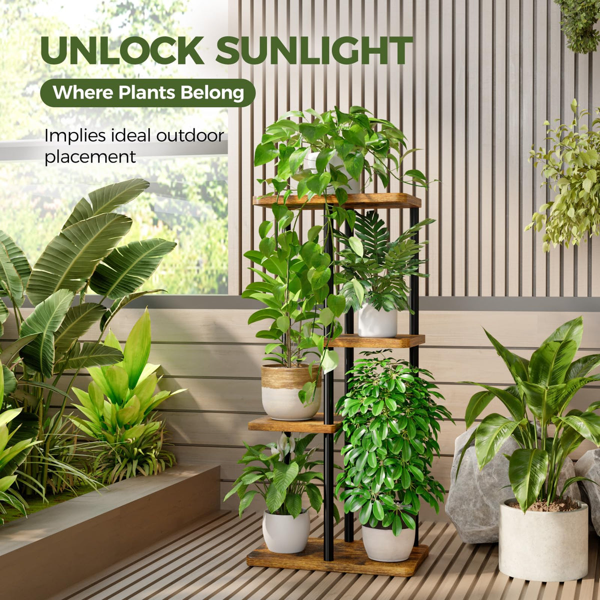 Bamworld plant stand with plants demonstrates versatile display for decor.