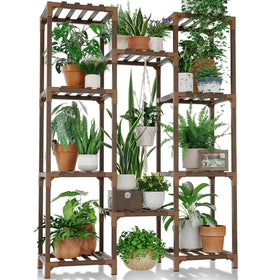 Bamworld plant table with ten shelves for organized multi-pot display.