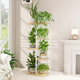 Bamworld sturdy metal plant stand provides stable support for tall pots.