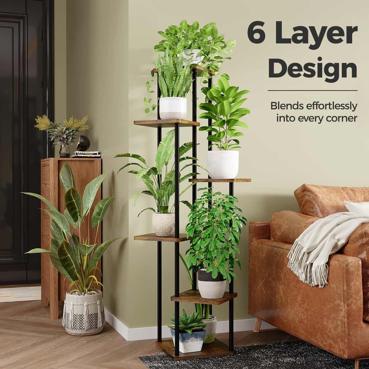 Bamworld six-tier stand brightens sunlit living spaces with vertical plant display