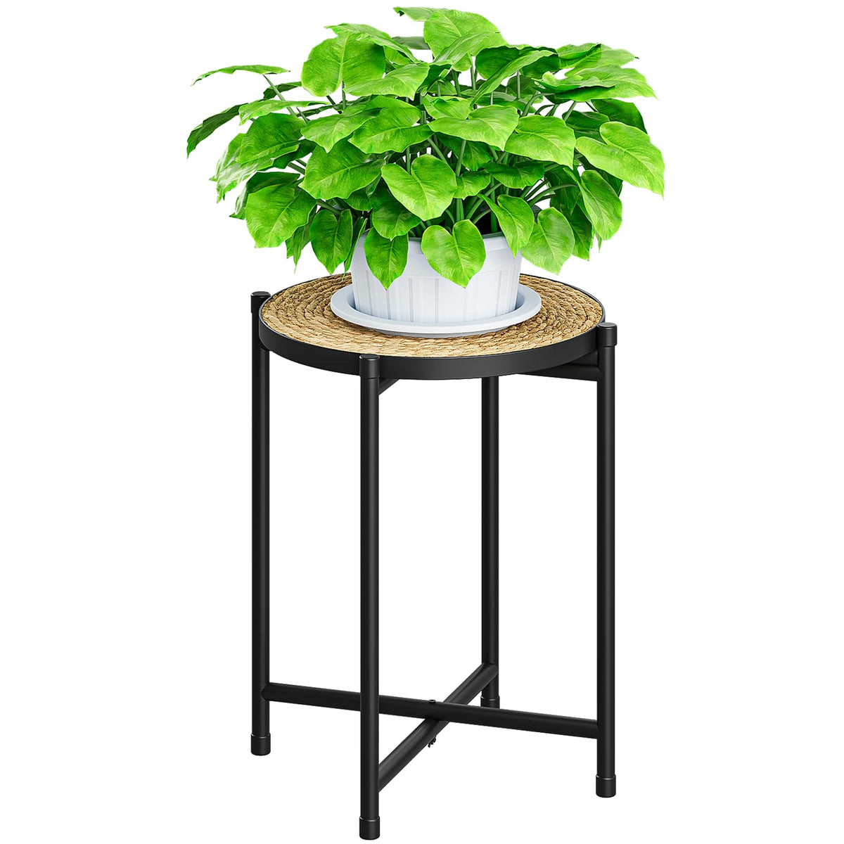 Bamworld tall indoor plant stand displays a round pot for chic living room decor.