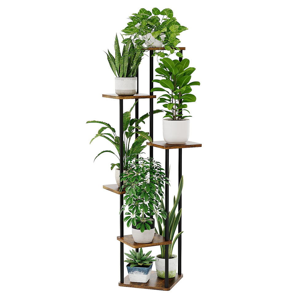 Bamworld tall 6-tier plant stand shows a compact, space-saving display for multiple plants
