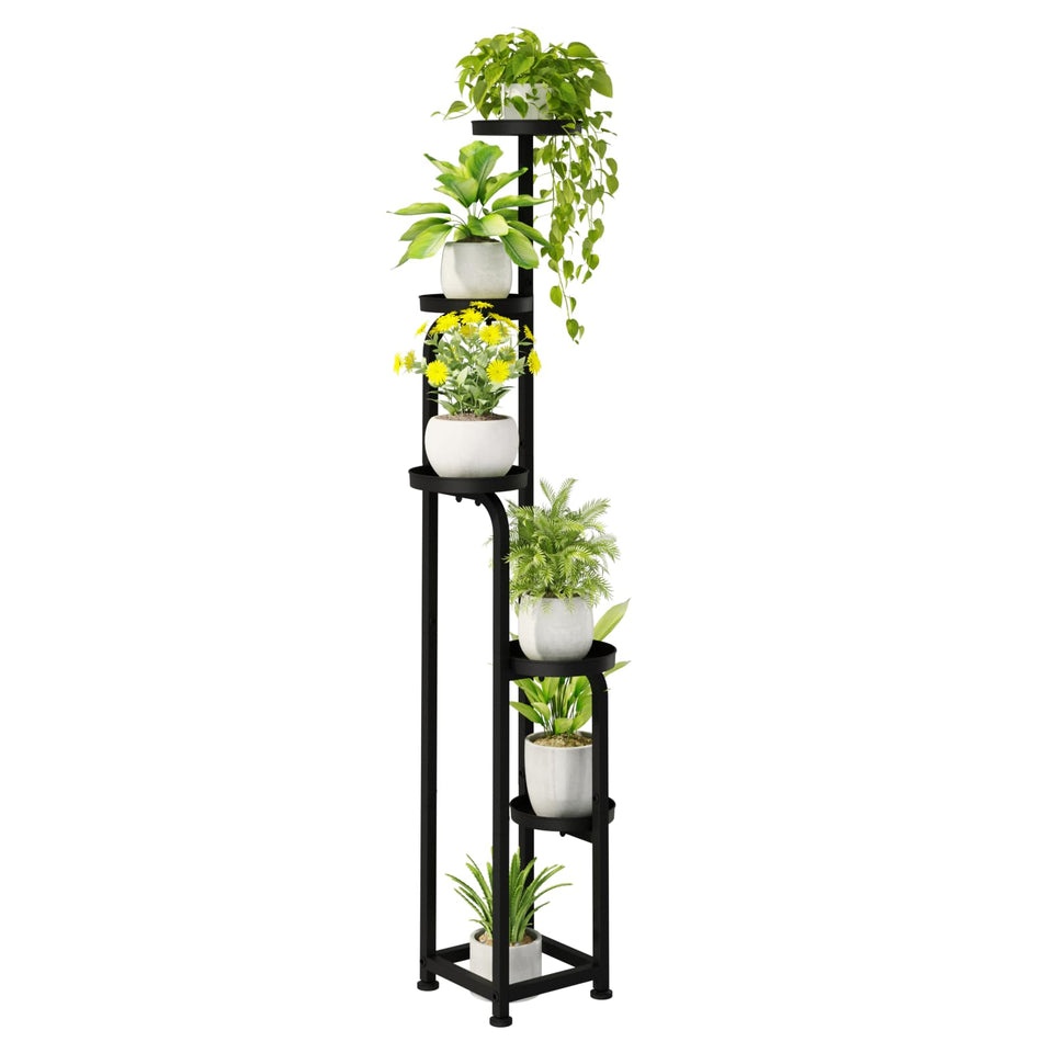 Bamworld tall plant stand in corner offers space-saving display for living rooms.