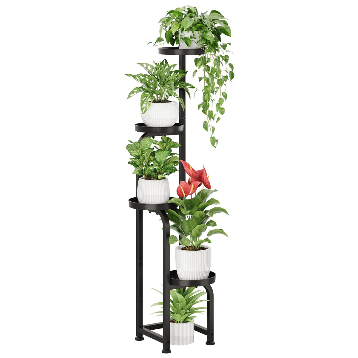 Bamworld tall plant stand corner view demonstrating compact footprint for tight spaces.