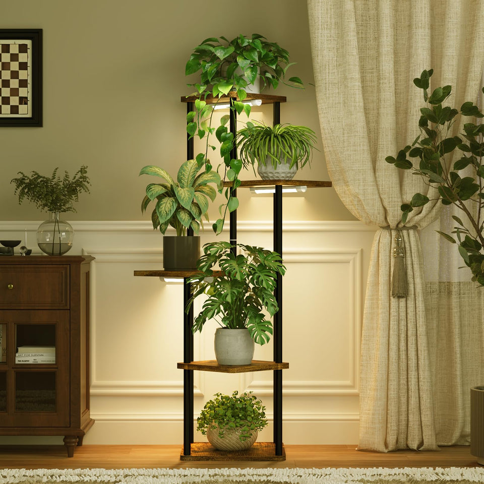 Bamworld tall plant stand with grow light displaying seedlings under adjustable LEDs.