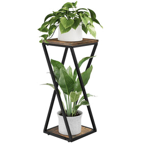 Bamworld tall plant stand with wood and metal frame for corner spaces.