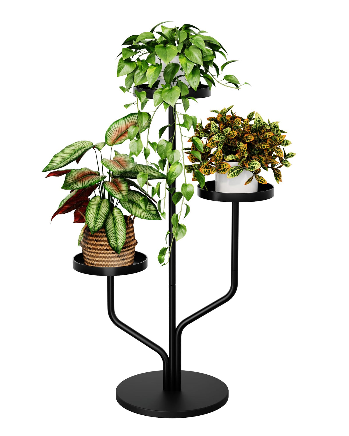 Bamworld three-tier plant stand displaying 3–5 pots in a compact layout.