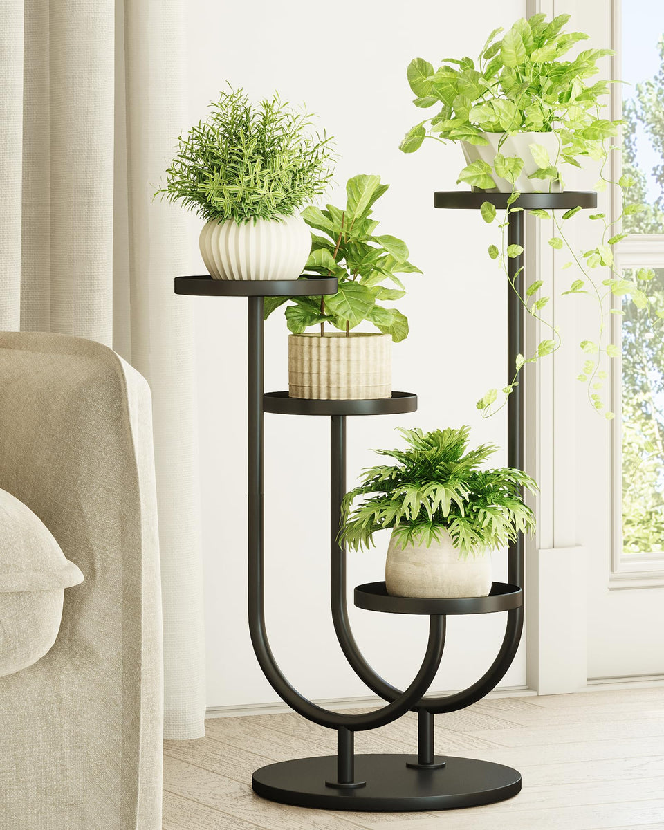 Bamworld upgraded outdoor plant stand with four pots, stable and versatile for patios.