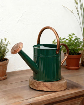 Bamworld metal watering can with embossed design for indoor plants and decor.