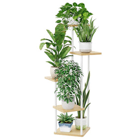 Bamworld white plant stand 5-tier elevates indoor greenery with modern style.