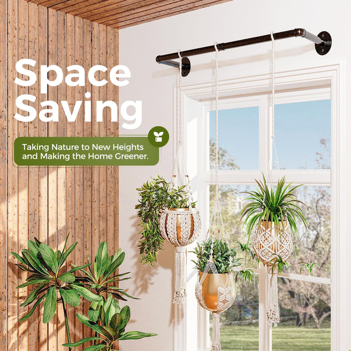 Bamworld window display mount for sunlit indoor planters.