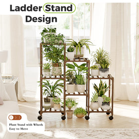 Bamworld wooden 3-tier plant stand optimizes vertical space for plants.