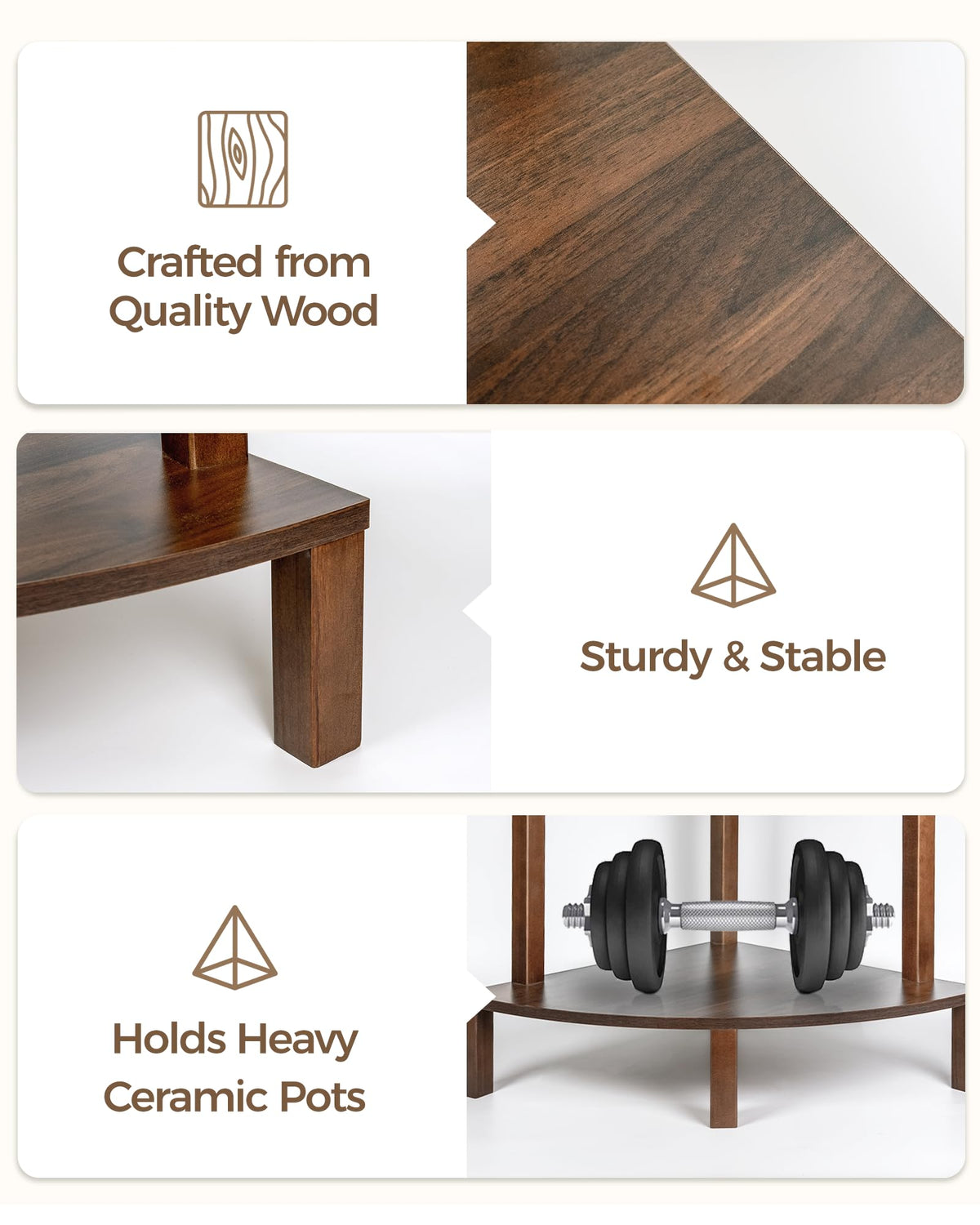Bamworld sturdy base and shelves support heavy pots