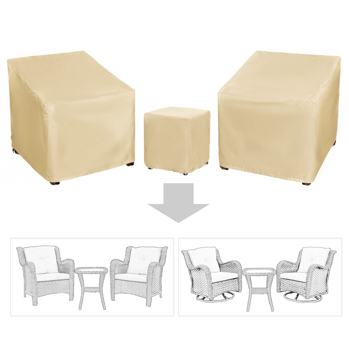 Baner Garden 3-piece Bistro chair cover on chair showing secure fit in windy conditions