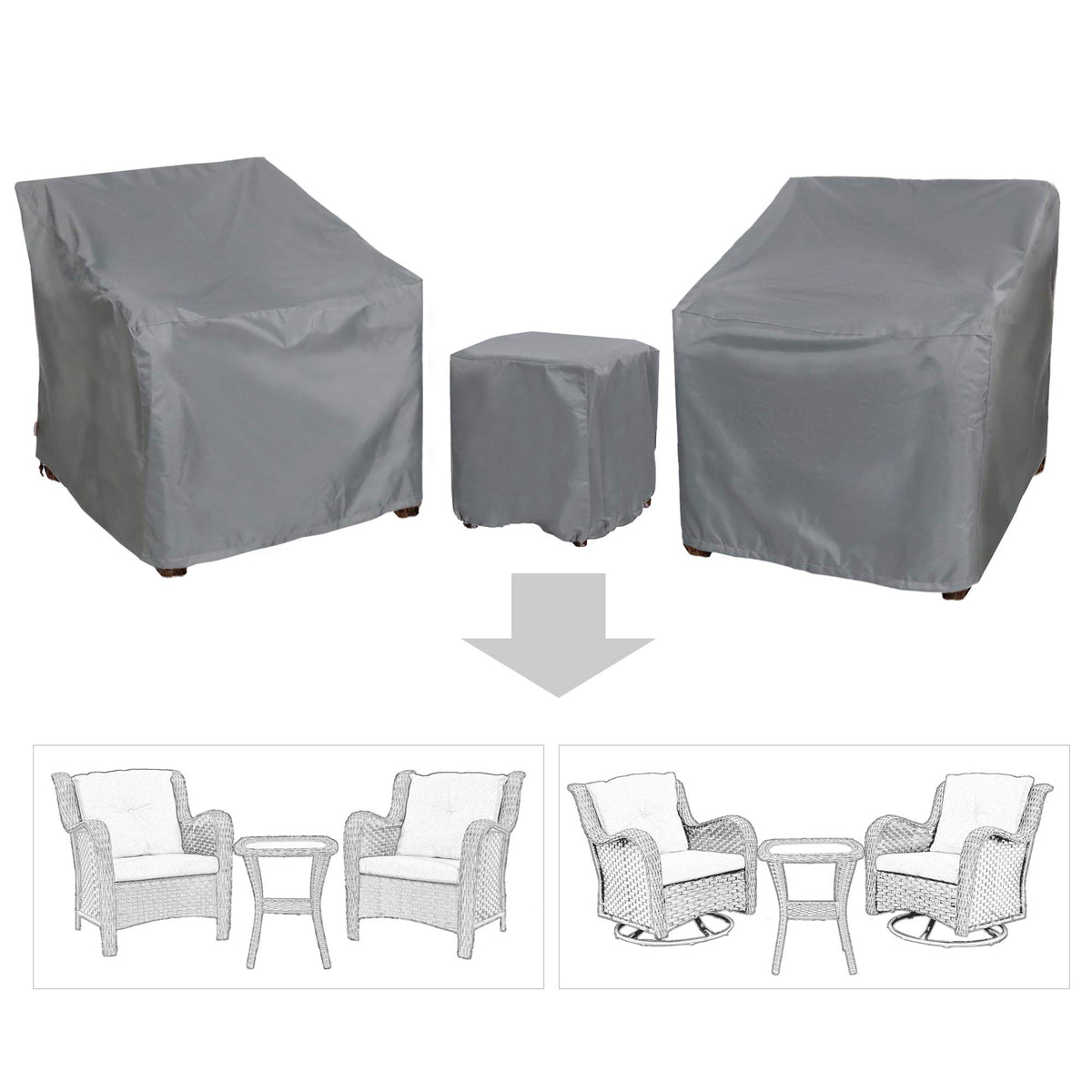 Baner Garden 3 piece patio bistro cover set protects chairs during rain and sun