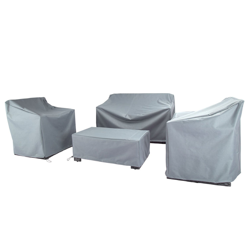 Baner Garden 4pc set gray cover shields entire patio seating from rain and dust.