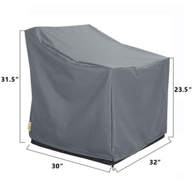 Baner Garden chair cover gray demonstrates snug fit for windy conditions.