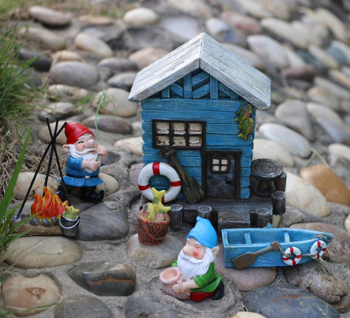 BangBangDa gnome with boat and fish for whimsical scenes