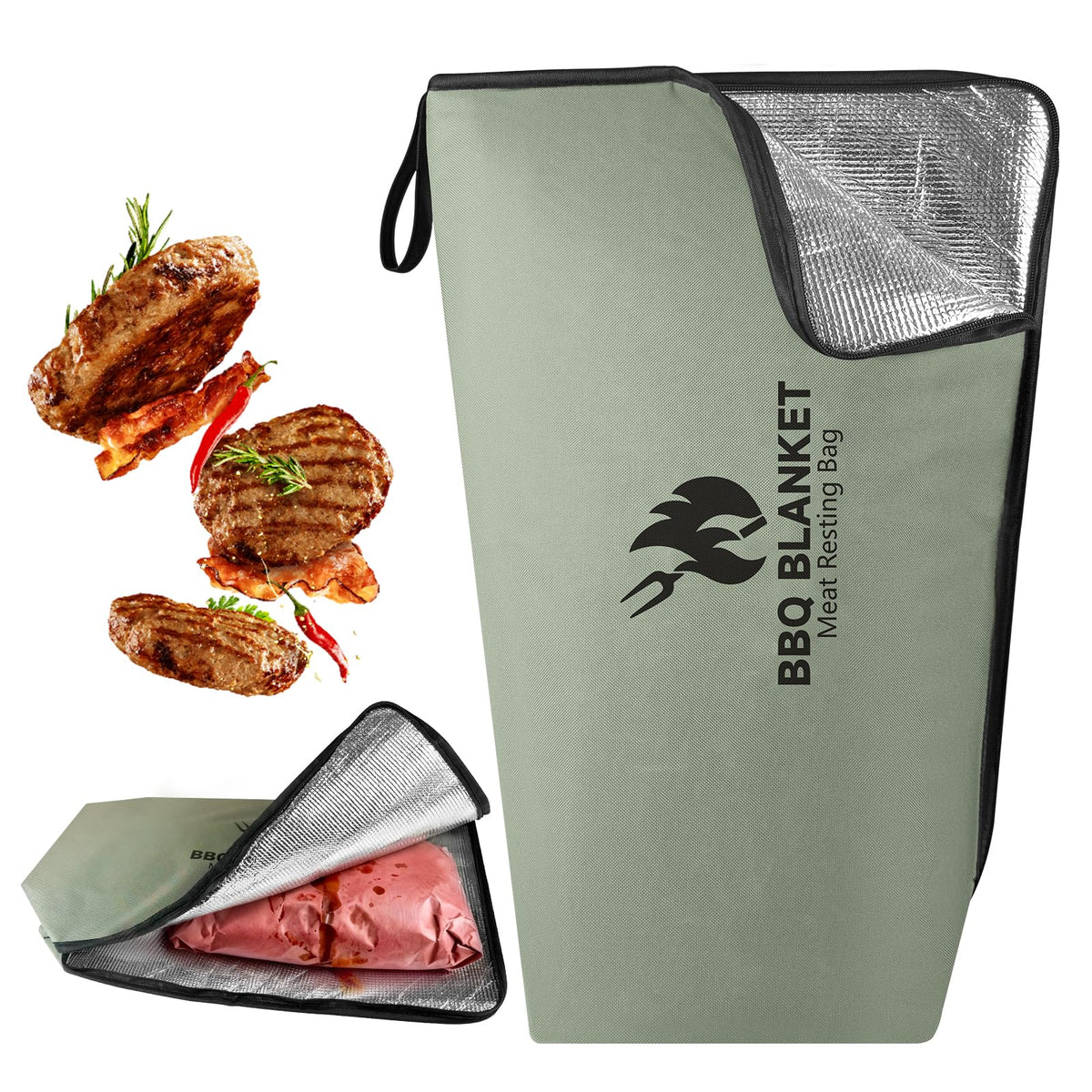 BANGIE BBQ blanket with leakproof interior protects countertops from grease during brisket prep.