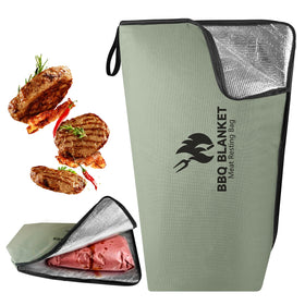 BANGIE BBQ blanket with leakproof interior protects countertops from grease during brisket prep.