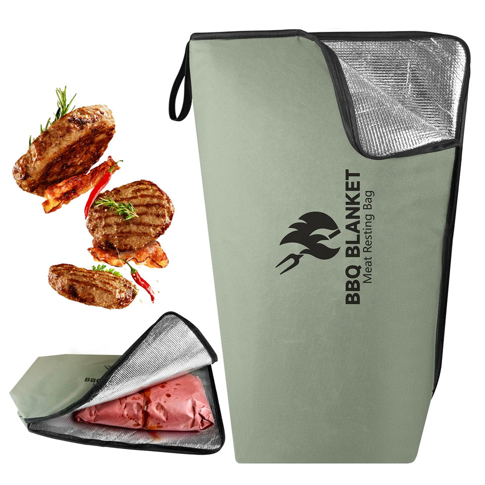 BANGIE BBQ blanket with leakproof interior protects countertops from grease during brisket prep.