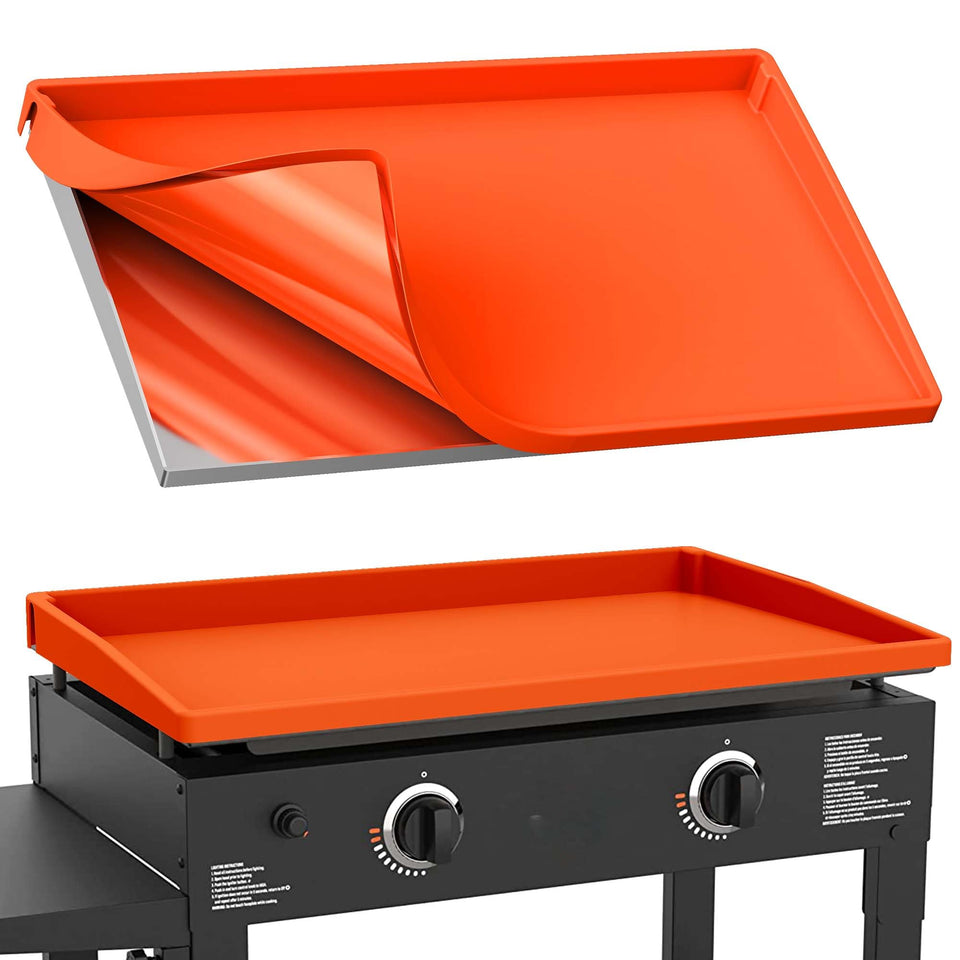 BANGIE 28in silicone griddle mat full-wrap orange protects coating and seals edges.