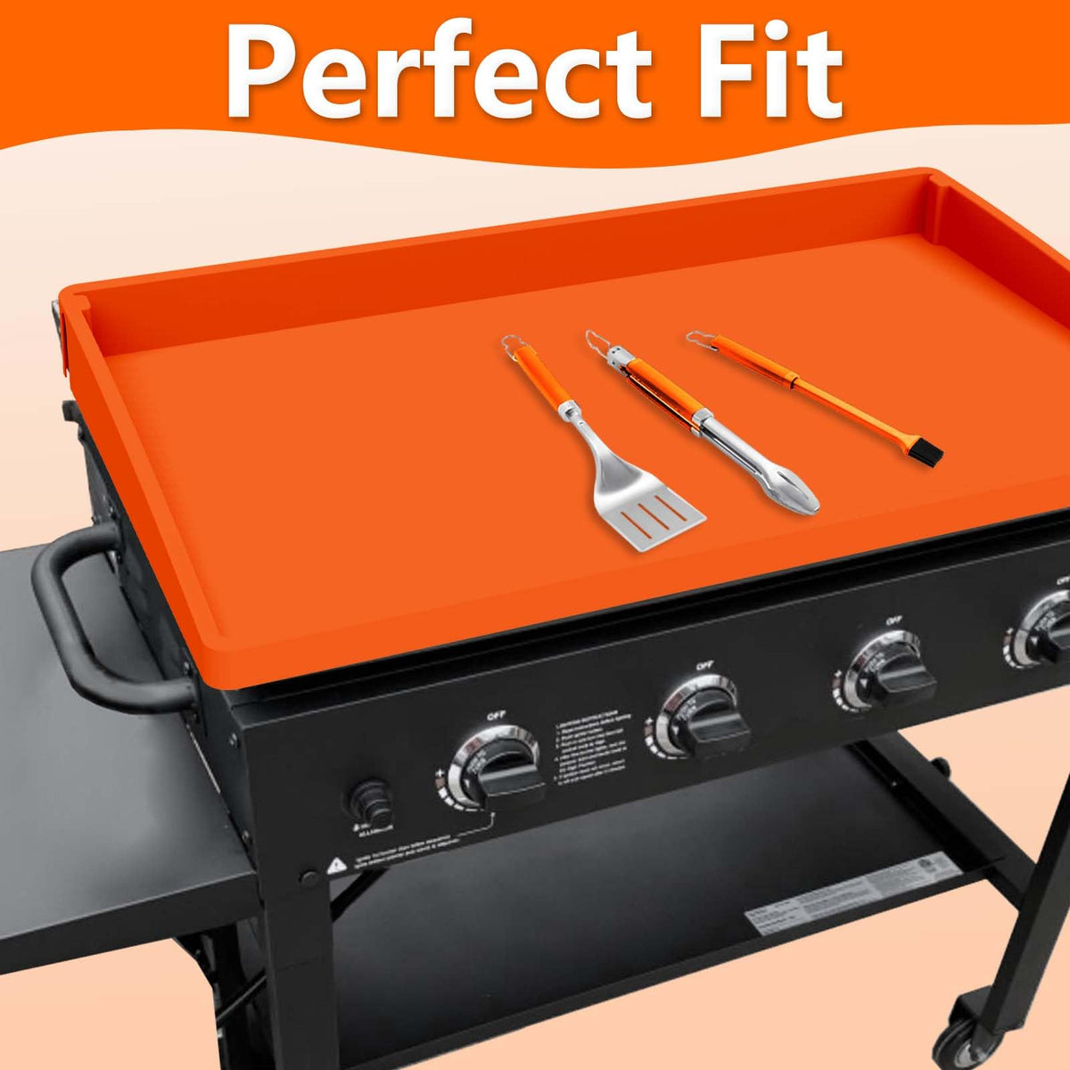 BANGIE griddle mat shows UV-resistant orange color staying bright outdoors.