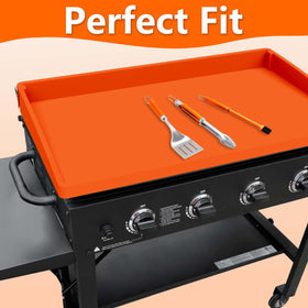 BANGIE griddle mat shows UV-resistant orange color staying bright outdoors.