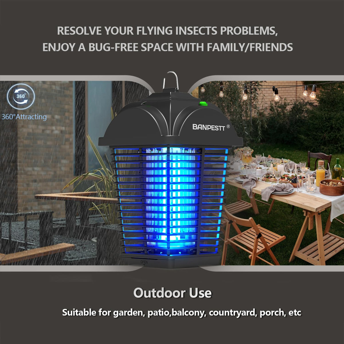 BANPESTT durable ABS housing protects against rain and wear.