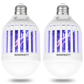BANPESTT bug zapper lightbulb on porch for indoor-outdoor pest control.