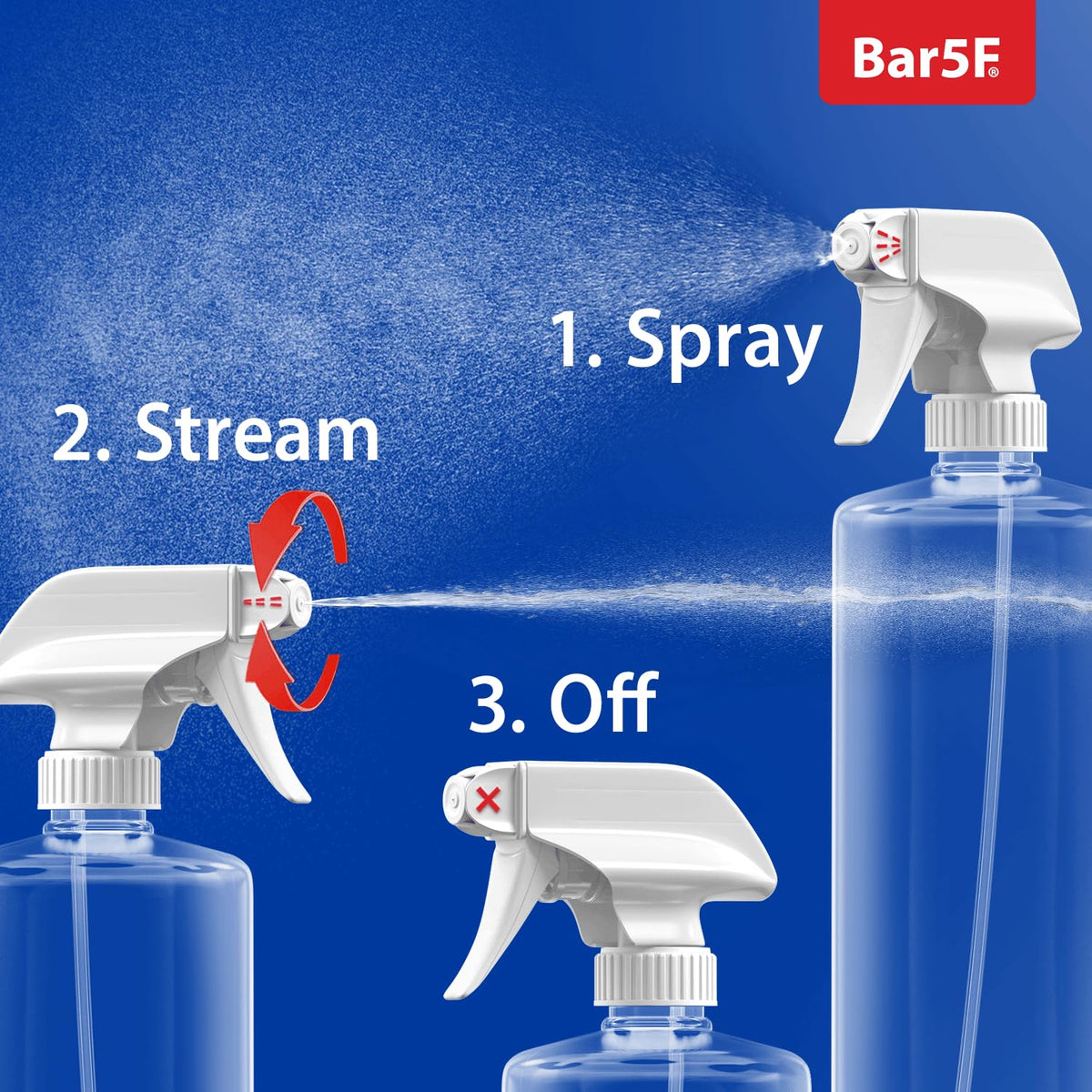 Bar5F adjustable nozzle adapts from a fine mist to a powerful spray